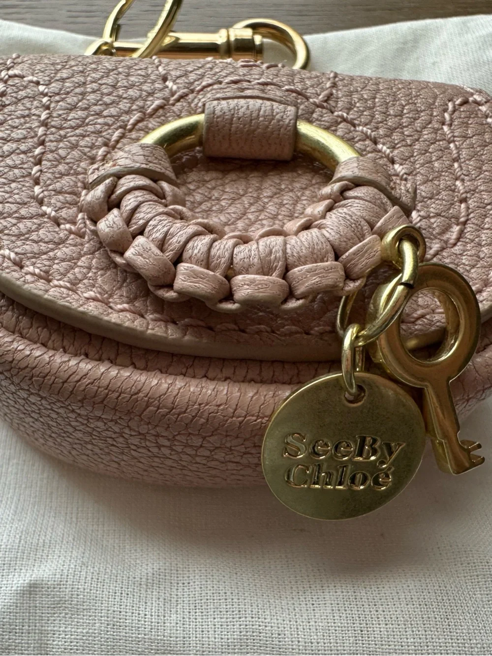 See By Chloé Blush Pink Nano Hana Leather Keyring bag charm - Picture 4 of 7